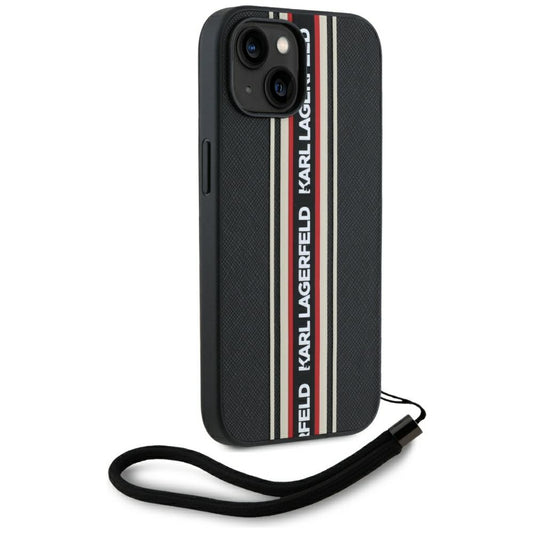 Pouzdro pro Apple iPhone 15, Karl Lagerfeld, Saffiano Athleisure Stripes with Strap, Rosie
