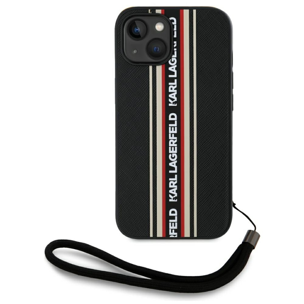 Pouzdro pro Apple iPhone 15, Karl Lagerfeld, Saffiano Athleisure Stripes with Strap, Rosie