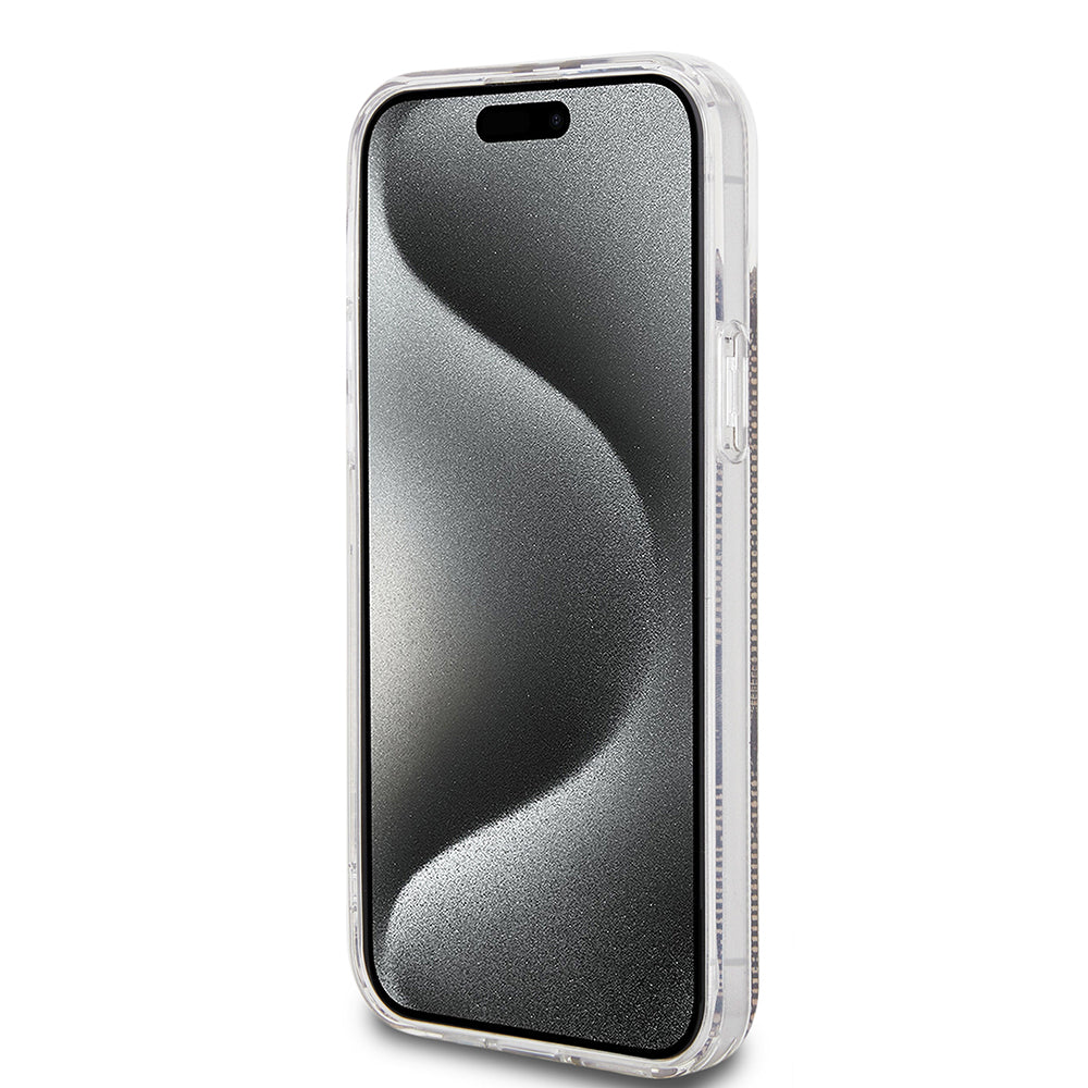 Pouzdro pro Apple iPhone 15 Plus, Guess, IML 4G Gold Stripe, Hnědá