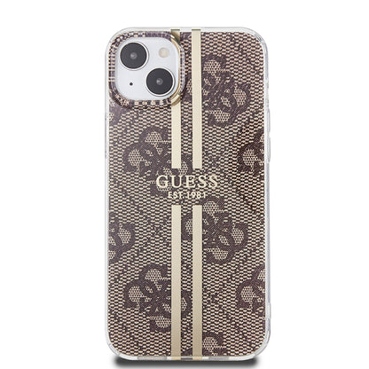 Pouzdro pro Apple iPhone 15 Plus, Guess, IML 4G Gold Stripe, Hnědá