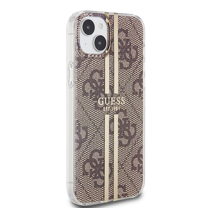 Pouzdro pro Apple iPhone 15 Plus, Guess, IML 4G Gold Stripe, Hnědá