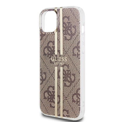 Pouzdro pro Apple iPhone 15 Plus, Guess, IML 4G Gold Stripe, Hnědá