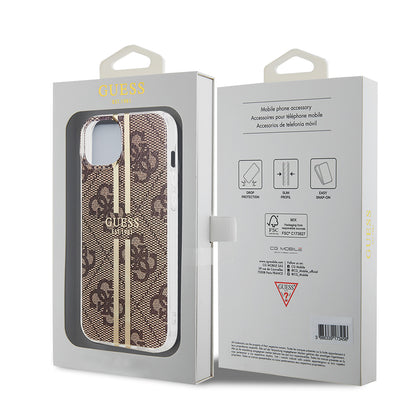 Pouzdro pro Apple iPhone 15 Plus, Guess, IML 4G Gold Stripe, Hnědá