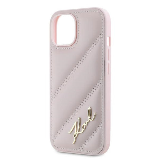 Pouzdro pro Apple iPhone 15 Plus, Karl Lagerfeld, Diagonal Quilted Script, Růžové