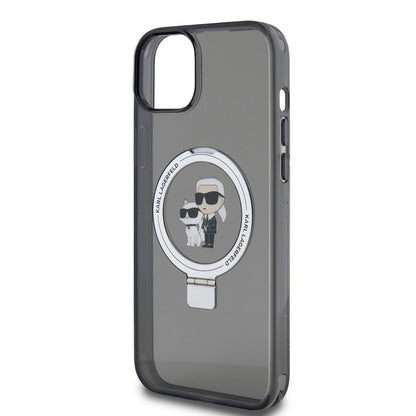Pouzdro pro Apple iPhone 15 Plus, Karl Lagerfeld, Ringstand Karl & Choupette, Černá