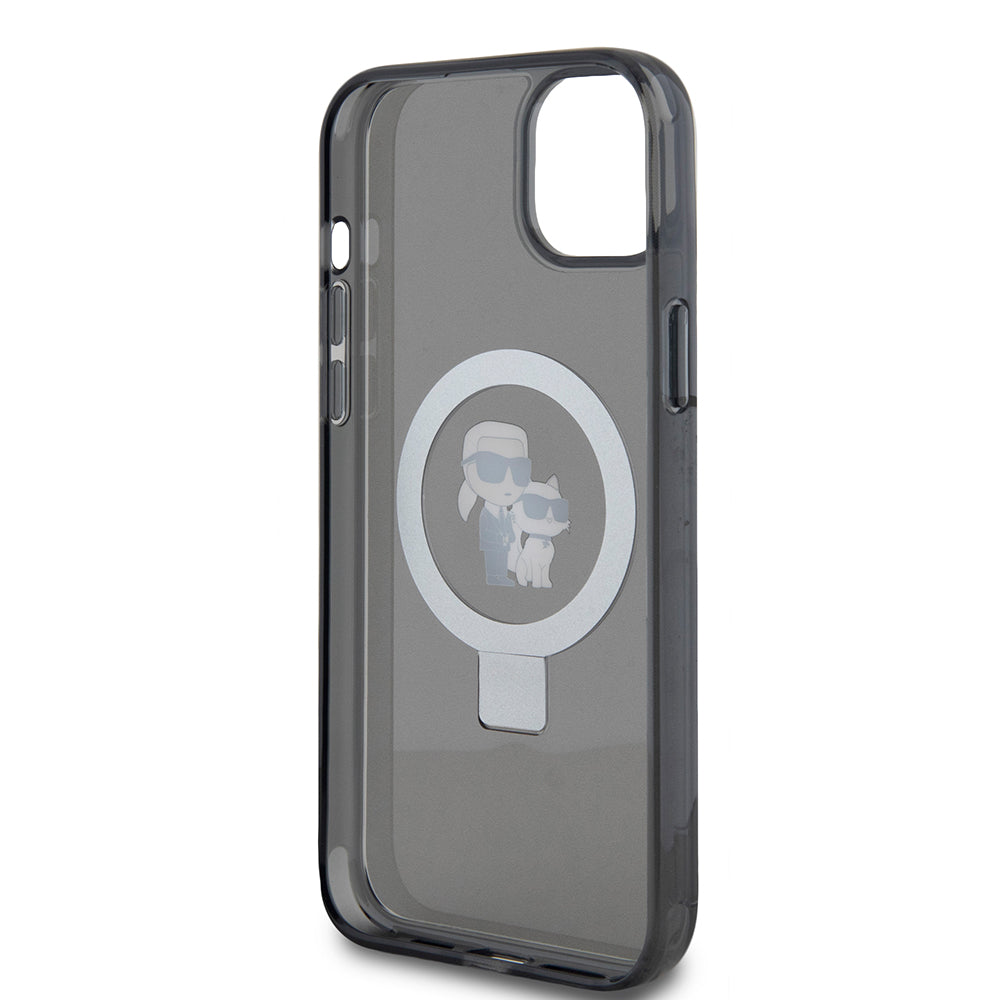 Pouzdro pro Apple iPhone 15 Plus, Karl Lagerfeld, Ringstand Karl & Choupette, Černá