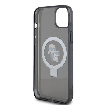 Pouzdro pro Apple iPhone 15 Plus, Karl Lagerfeld, Ringstand Karl & Choupette, Černá