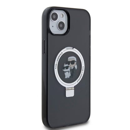 Pouzdro pro Apple iPhone 15 Plus, Karl Lagerfeld, Ringstand Karl & Choupette, Černá