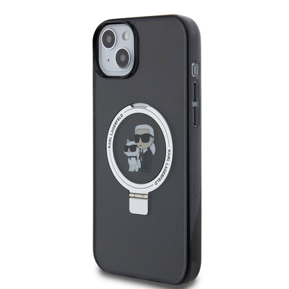 Pouzdro pro Apple iPhone 15 Plus, Karl Lagerfeld, Ringstand Karl & Choupette, Černá