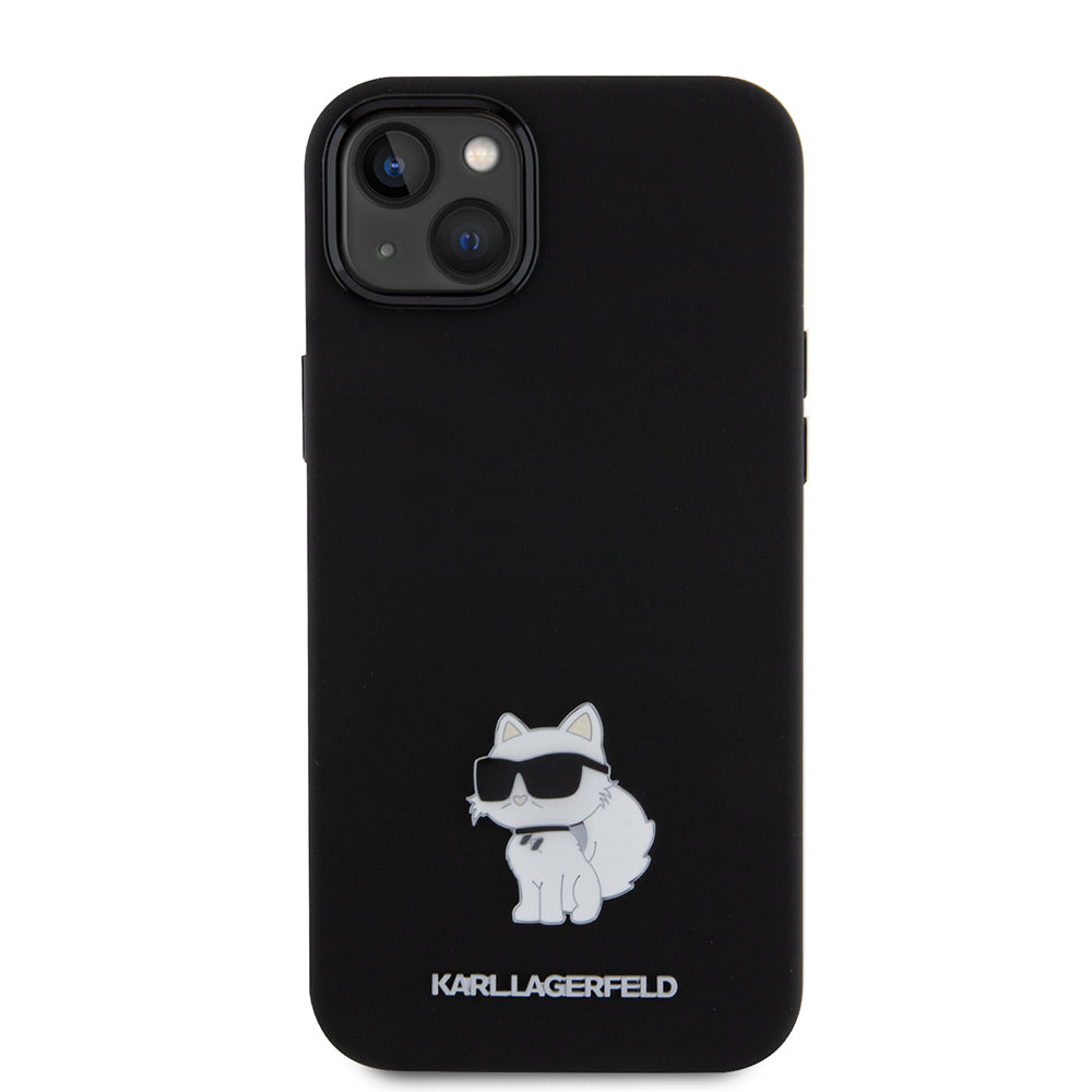 Pouzdro pro Apple iPhone 15 Plus, Karl Lagerfeld, Silicone Choupette Metal, Černá