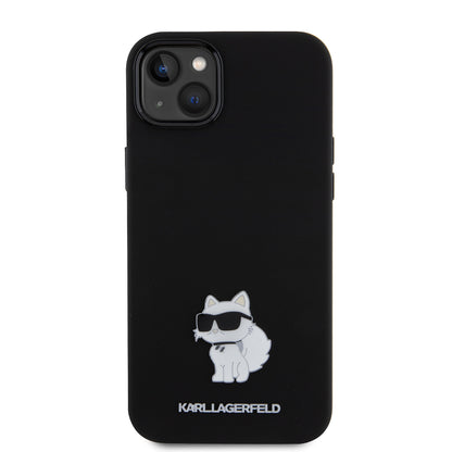 Pouzdro pro Apple iPhone 15 Plus, Karl Lagerfeld, Silicone Choupette Metal, Černá