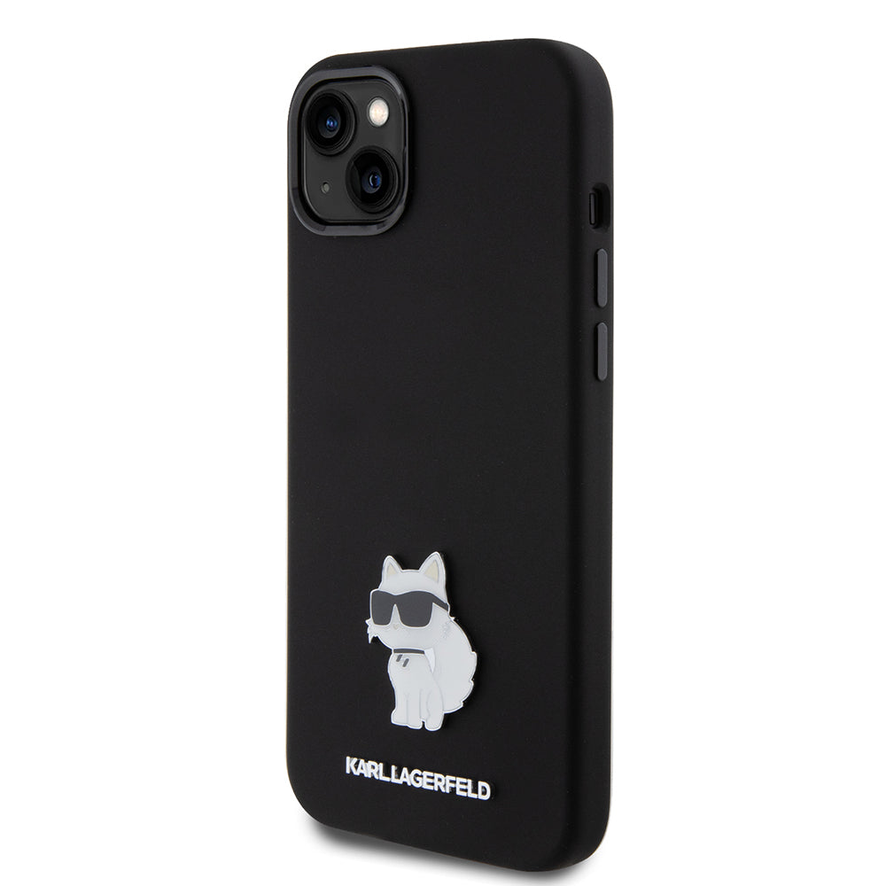 Pouzdro pro Apple iPhone 15 Plus, Karl Lagerfeld, Silicone Choupette Metal, Černá