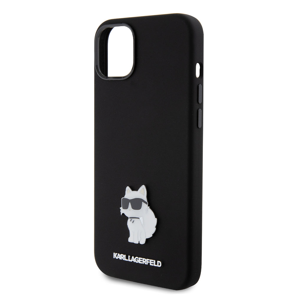 Pouzdro pro Apple iPhone 15 Plus, Karl Lagerfeld, Silicone Choupette Metal, Černá
