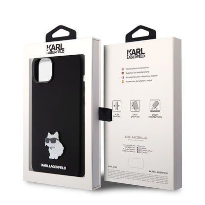 Pouzdro pro Apple iPhone 15 Plus, Karl Lagerfeld, Silicone Choupette Metal, Černá