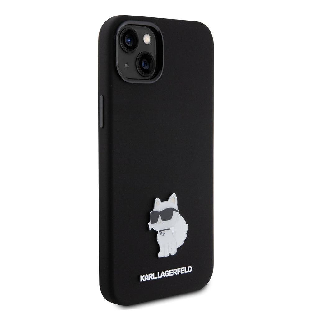 Pouzdro pro Apple iPhone 15 Plus, Karl Lagerfeld, Silicone Choupette Metal, Černá