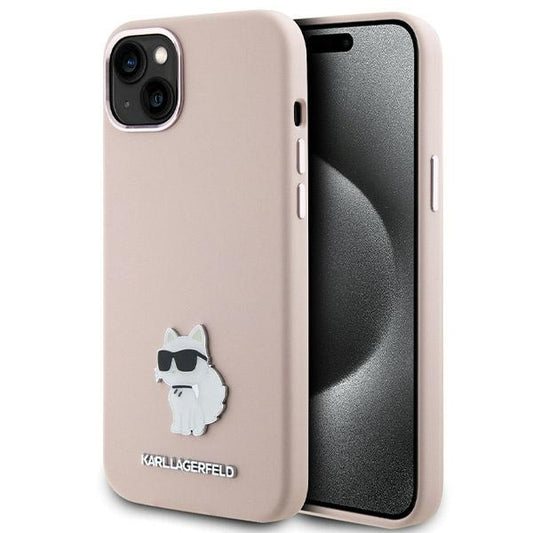 Case for Apple iPhone 15 Plus, Karl Lagerfeld, Silicone Choupette Metal, Pink