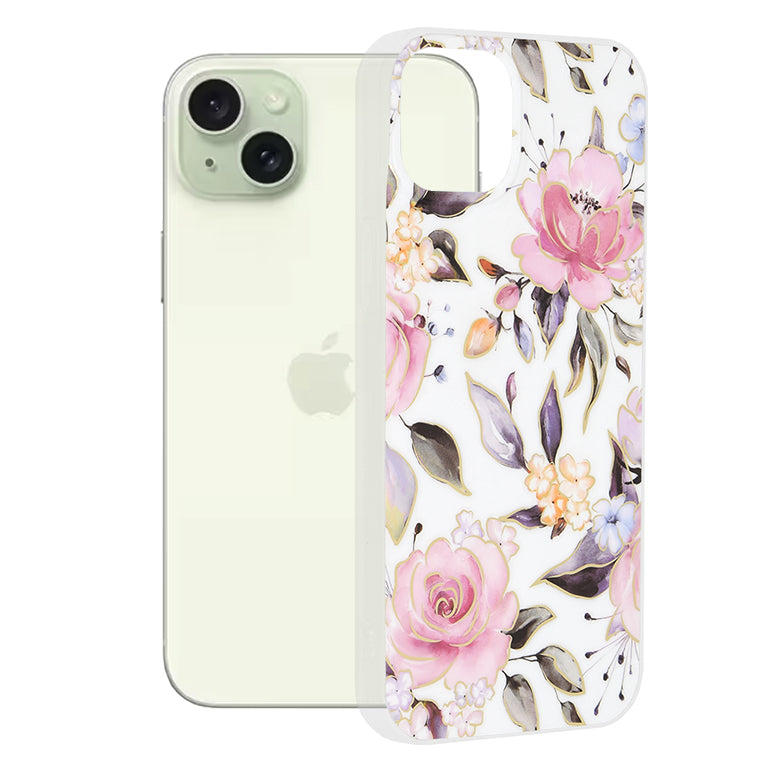 Pouzdro pro Apple iPhone 15 Plus, Techsuit, Marble, Bílé