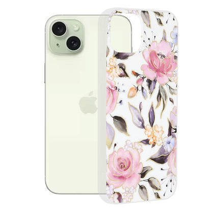 Pouzdro pro Apple iPhone 15 Plus, Techsuit, Marble, Bílé