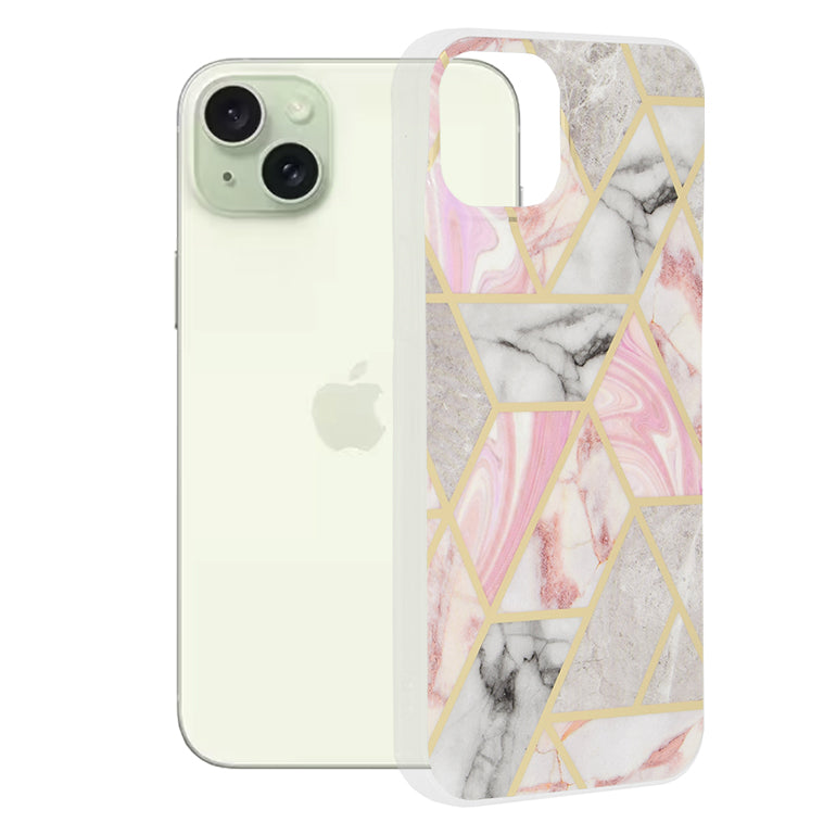 Pouzdro pro Apple iPhone 15 Plus, Techsuit, Marble, Růžové
