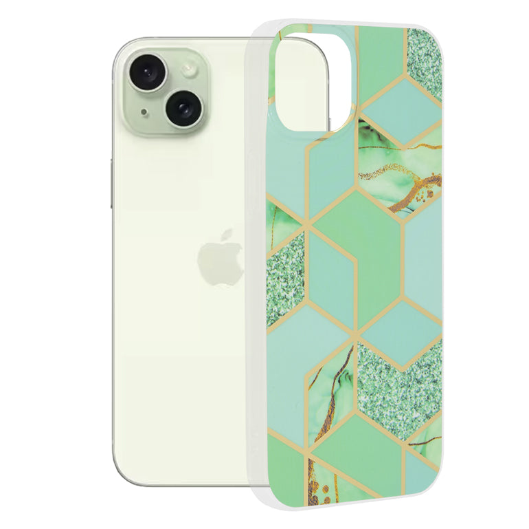Pouzdro pro Apple iPhone 15 Plus, Techsuit, Marble, Zelené