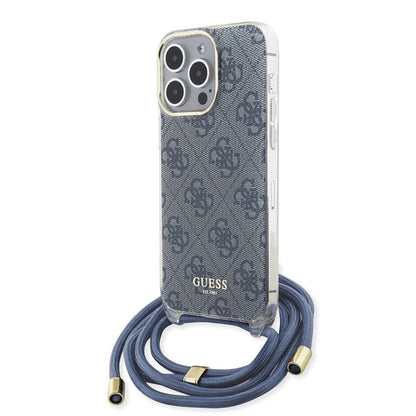 Pouzdro pro Apple iPhone 15 Pro, Guess, Crossbody Cord 4G Print, Modrá