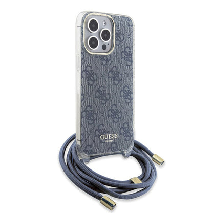 Pouzdro pro Apple iPhone 15 Pro, Guess, Crossbody Cord 4G Print, Modrá