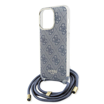 Pouzdro pro Apple iPhone 15 Pro, Guess, Crossbody Cord 4G Print, Modrá