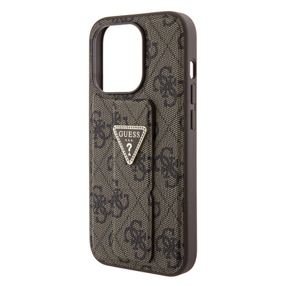 Pouzdro pro Apple iPhone 15 Pro, Guess, Grip Stand 4G Triangle Strass, Hnědá
