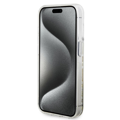 Pouzdro pro Apple iPhone 15 Pro, Guess, Liquid Glitter Gold Stripes, Transparentní