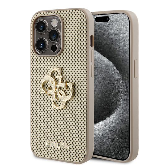 Pouzdro pro Apple iPhone 15 Pro, Guess, Perforated 4G, Zlaté
