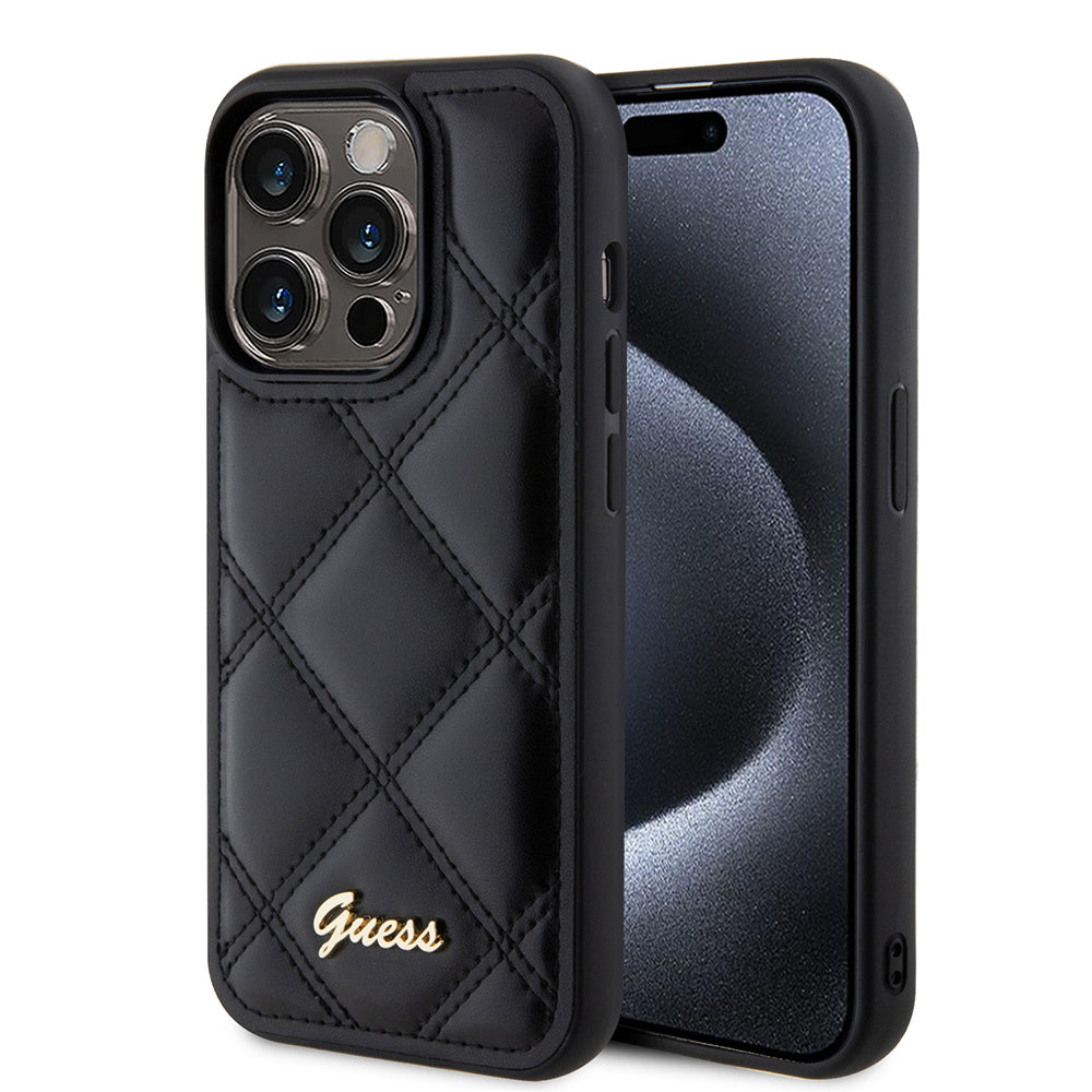Pouzdro pro Apple iPhone 15 Pro, Guess, Quilted Metal Logo, Černá