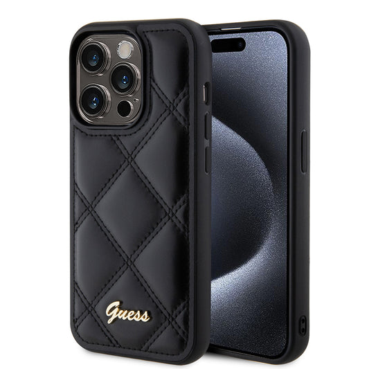 Pouzdro pro Apple iPhone 15 Pro, Guess, Quilted Metal Logo, Černá