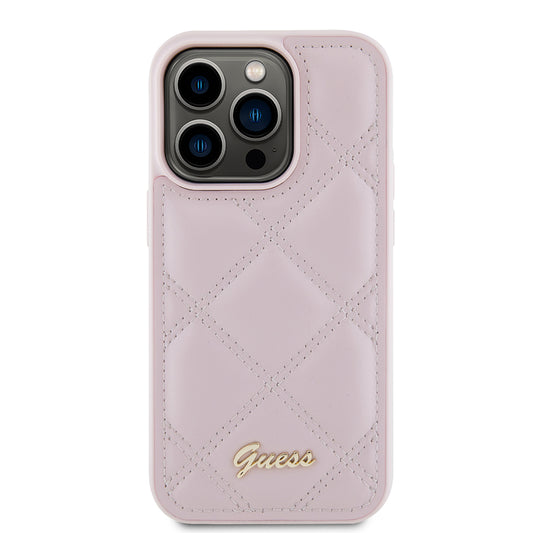 Pouzdro pro Apple iPhone 15 Pro, Guess, Quilted Metal Logo, Růžové
