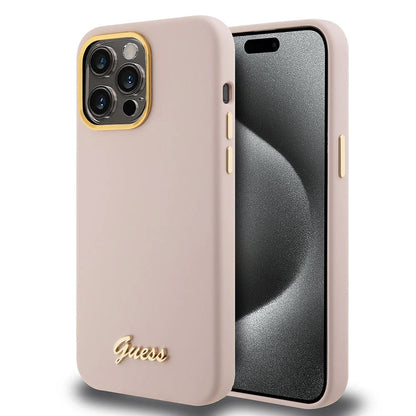 Case for Apple iPhone 15 Pro, Guess, Script Metal Logo & Frame, Light Pink