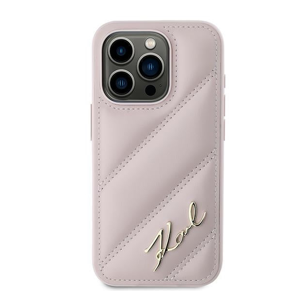 Pouzdro pro Apple iPhone 15 Pro, Karl Lagerfeld, Diagonal Quilted Script, Růžové