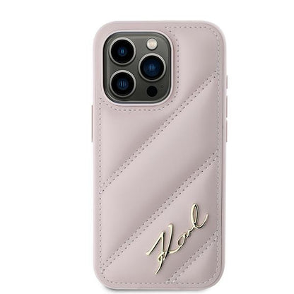 Pouzdro pro Apple iPhone 15 Pro, Karl Lagerfeld, Diagonal Quilted Script, Růžové