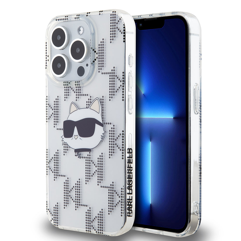Pouzdro pro Apple iPhone 15 Pro, Karl Lagerfeld, IML Electroplated Choupette Head, Průhledné