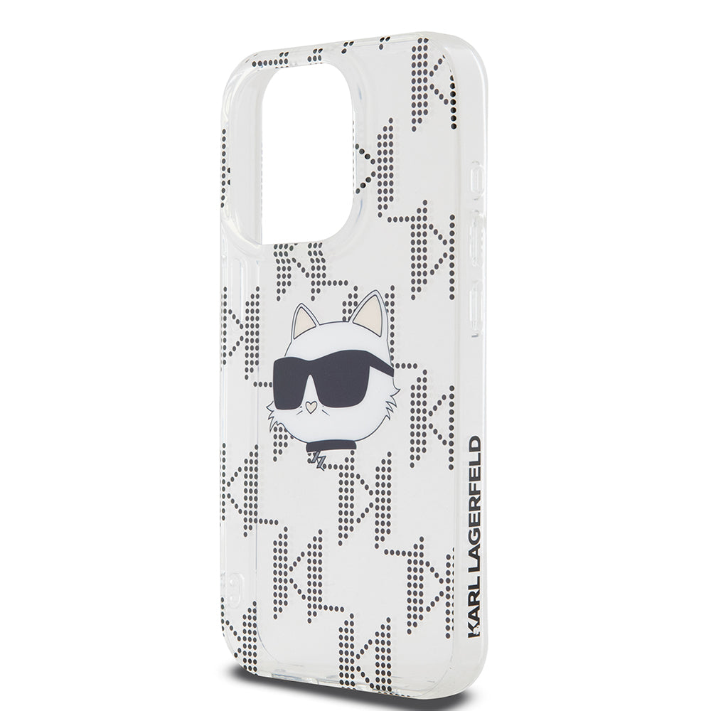 Pouzdro pro Apple iPhone 15 Pro, Karl Lagerfeld, IML Electroplated Choupette Head, Průhledné