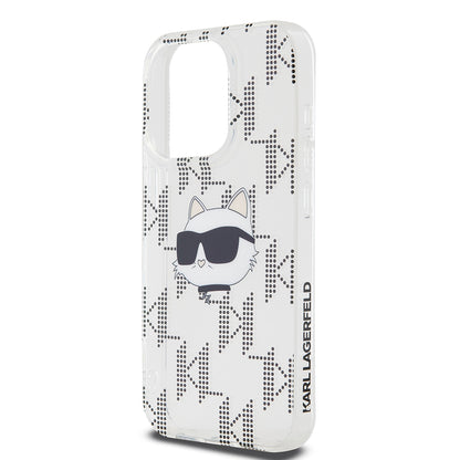 Pouzdro pro Apple iPhone 15 Pro, Karl Lagerfeld, IML Electroplated Choupette Head, Průhledné