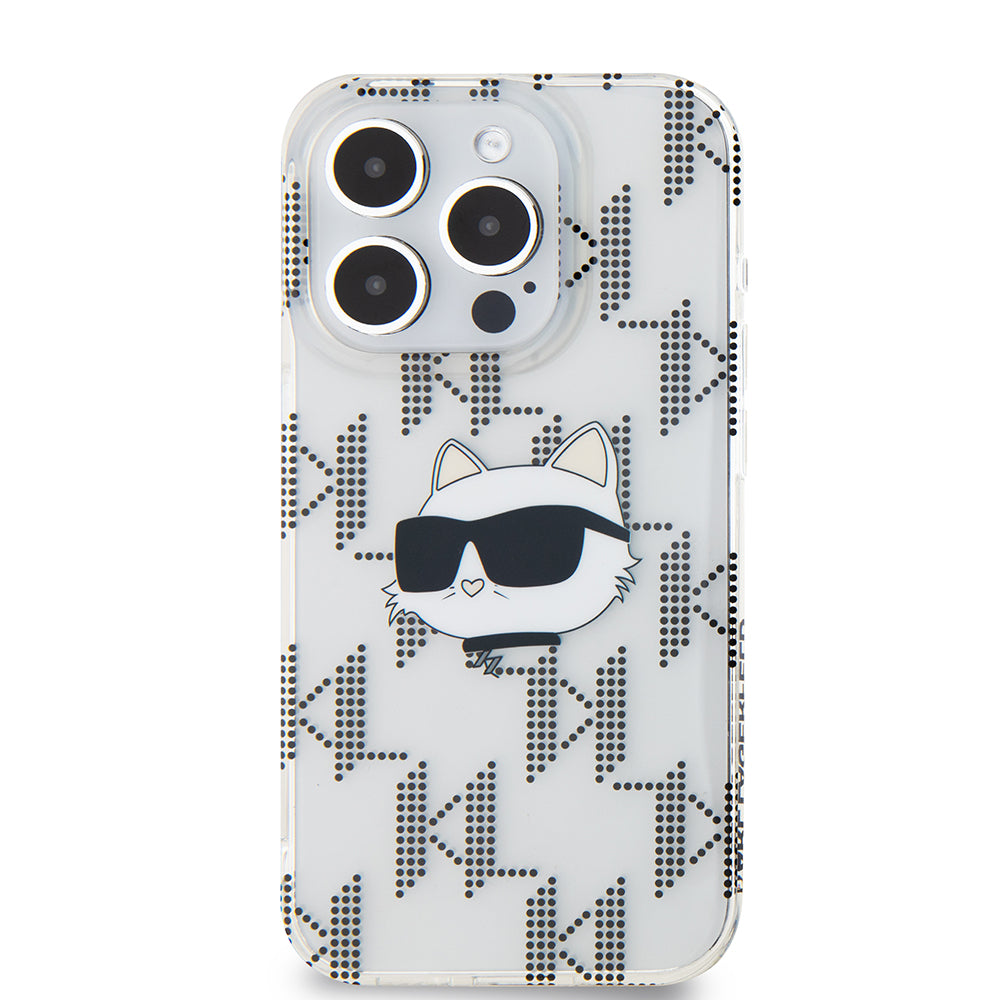 Pouzdro pro Apple iPhone 15 Pro, Karl Lagerfeld, IML Electroplated Choupette Head, Průhledné