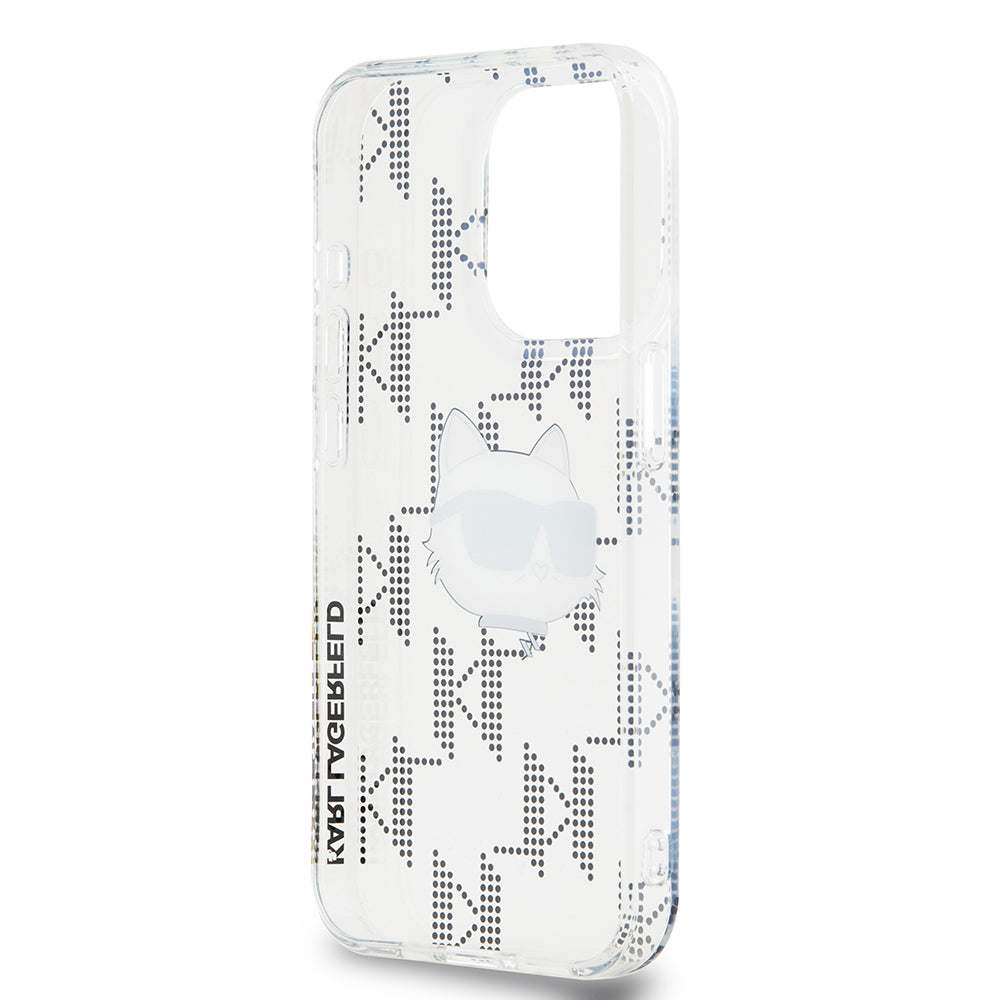 Pouzdro pro Apple iPhone 15 Pro, Karl Lagerfeld, IML Electroplated Choupette Head, Průhledné