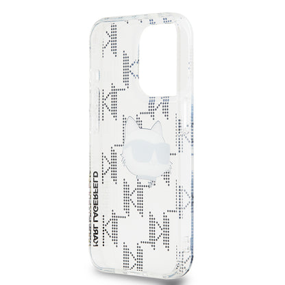 Pouzdro pro Apple iPhone 15 Pro, Karl Lagerfeld, IML Electroplated Choupette Head, Průhledné