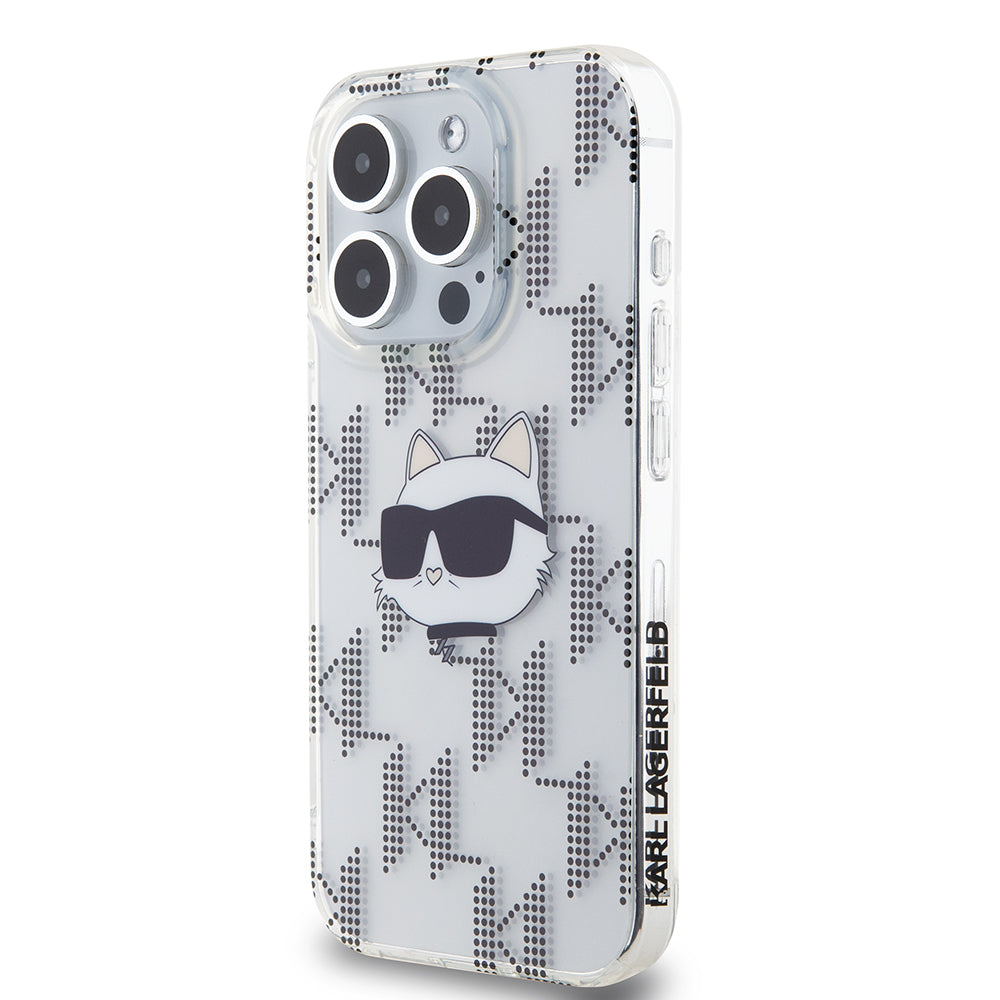 Pouzdro pro Apple iPhone 15 Pro, Karl Lagerfeld, IML Electroplated Choupette Head, Průhledné