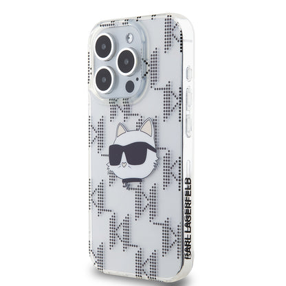 Pouzdro pro Apple iPhone 15 Pro, Karl Lagerfeld, IML Electroplated Choupette Head, Průhledné