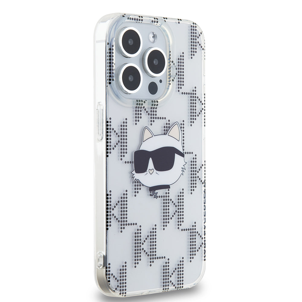 Pouzdro pro Apple iPhone 15 Pro, Karl Lagerfeld, IML Electroplated Choupette Head, Průhledné