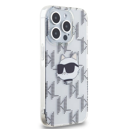 Pouzdro pro Apple iPhone 15 Pro, Karl Lagerfeld, IML Electroplated Choupette Head, Průhledné