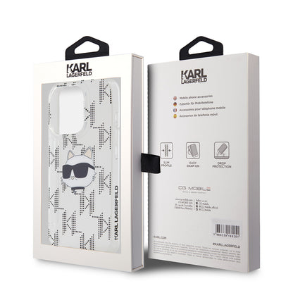 Pouzdro pro Apple iPhone 15 Pro, Karl Lagerfeld, IML Electroplated Choupette Head, Průhledné