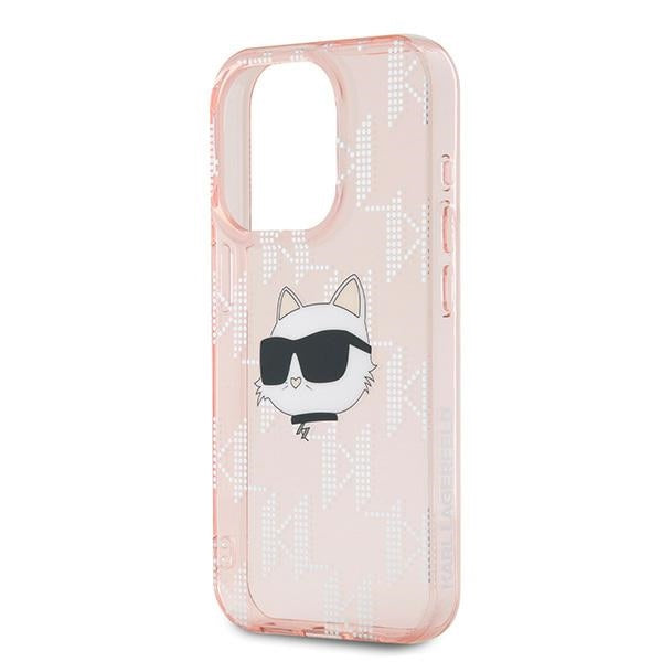 Pouzdro pro Apple iPhone 15 Pro, Karl Lagerfeld, IML Luxury Monogram Choupette's Head, Růžové