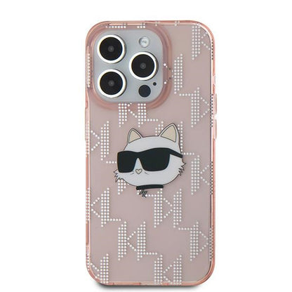 Pouzdro pro Apple iPhone 15 Pro, Karl Lagerfeld, IML Luxury Monogram Choupette's Head, Růžové