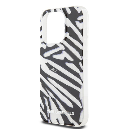 Case for Apple iPhone 15 Pro, Karl Lagerfeld, IML Luxury Zebra Pattern with Strap, Black